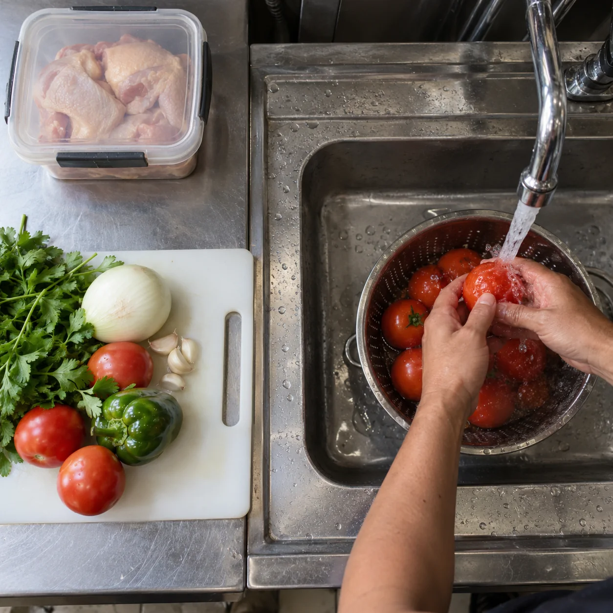 La separación de alimentos y la higiene ayudan a prevenir la contaminación durante la preparación.