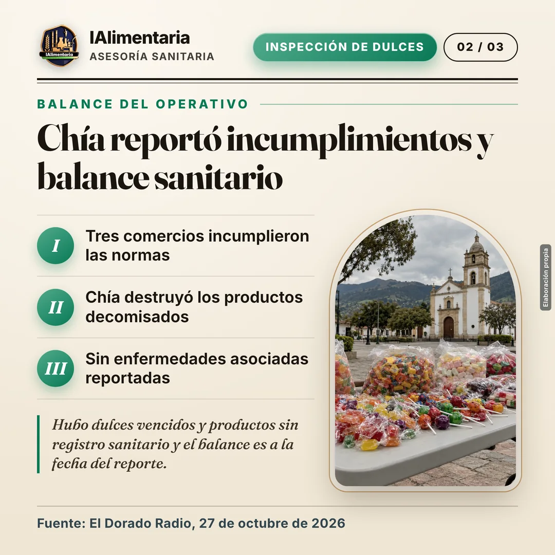 Chía reportó incumplimientos y balance sanitario. Hubo dulces vencidos y productos sin registro sanitario y el balance es a la fecha del reporte.