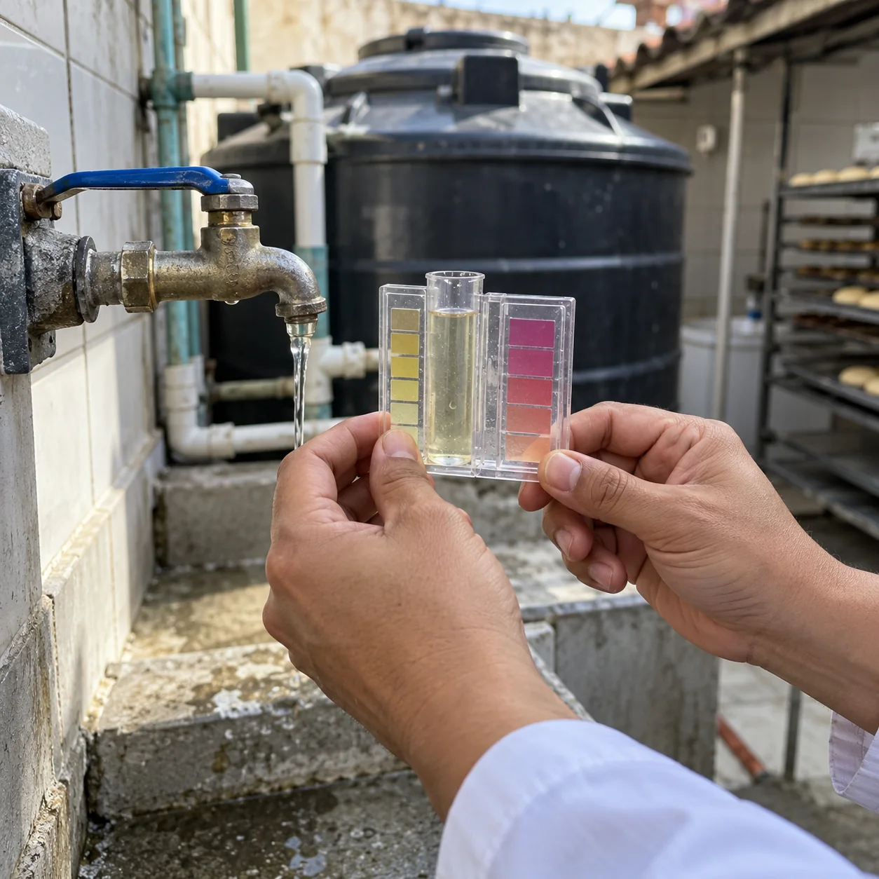 Control del agua y almacenamiento en un tanque protegido.