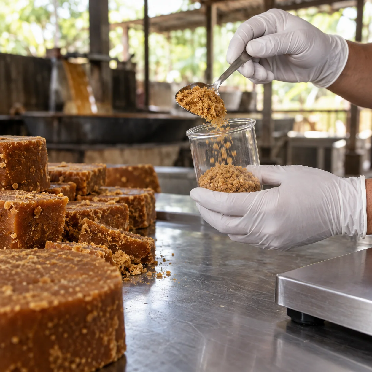 Preparación de muestras de panela para analizar su composición.