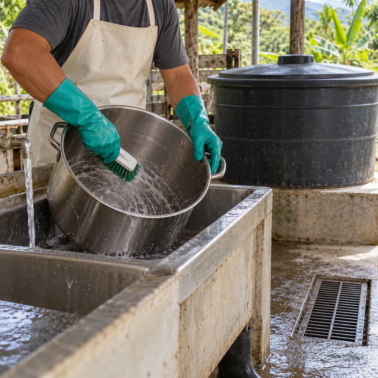 Limpieza de utensilios y almacenamiento protegido del agua.