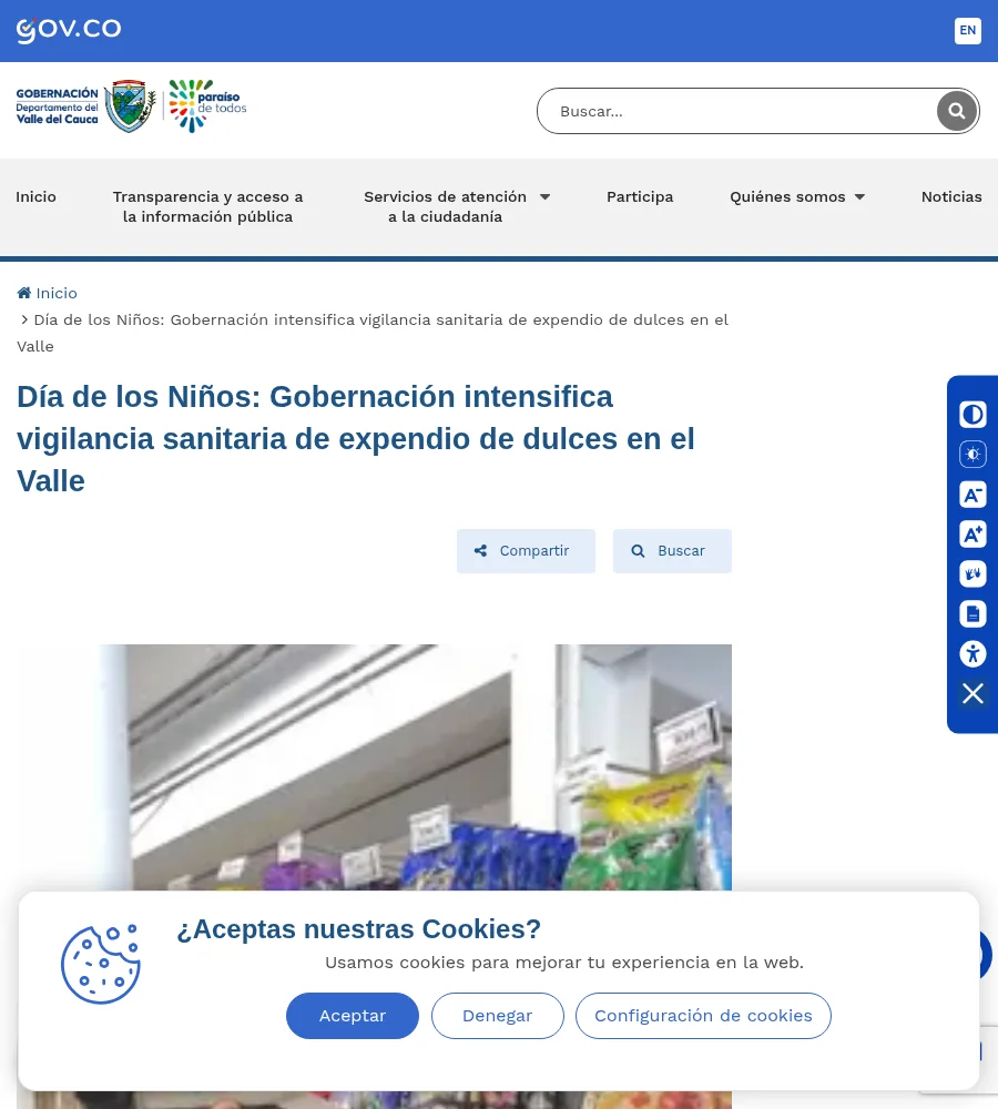 Captura de la página oficial de Gobernación de Valle del Cauca sobre este tema