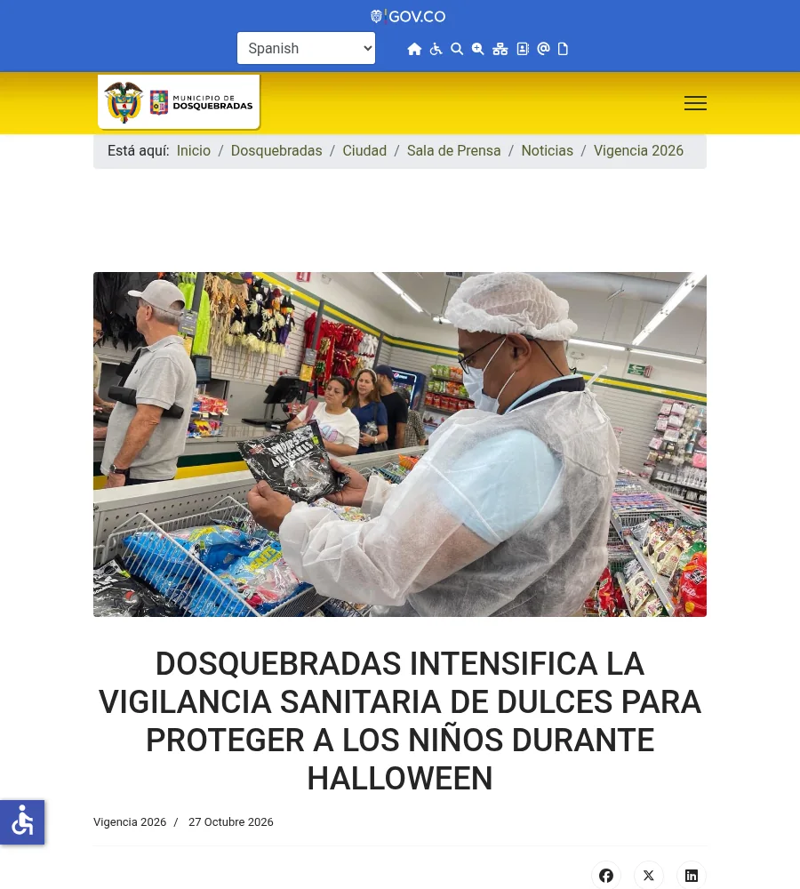 Captura de la página oficial de Alcaldía de Dosquebradas sobre este tema