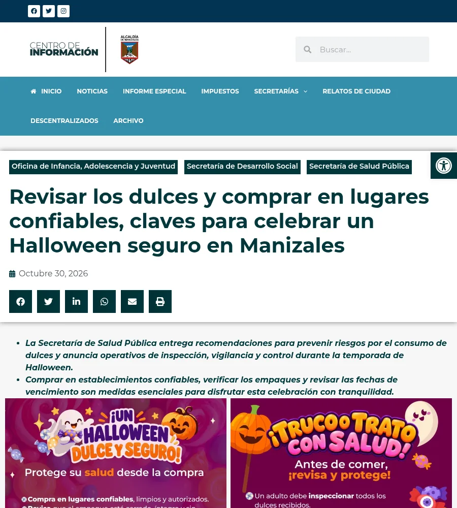 Captura de la página oficial de Alcaldía de Manizales sobre este tema