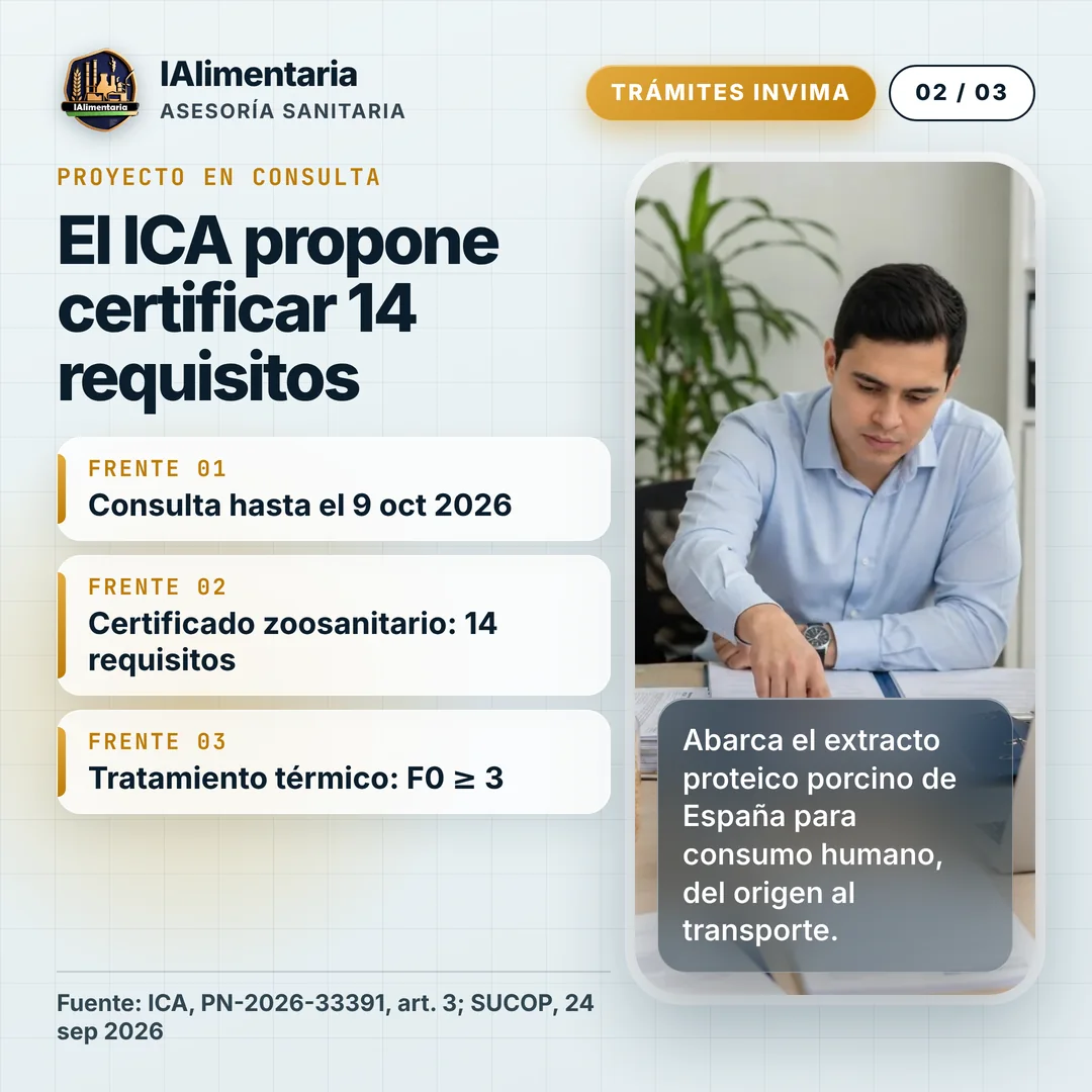 El ICA propone certificar 14 requisitos. Abarca el extracto proteico porcino de España para consumo humano, del origen al transporte.