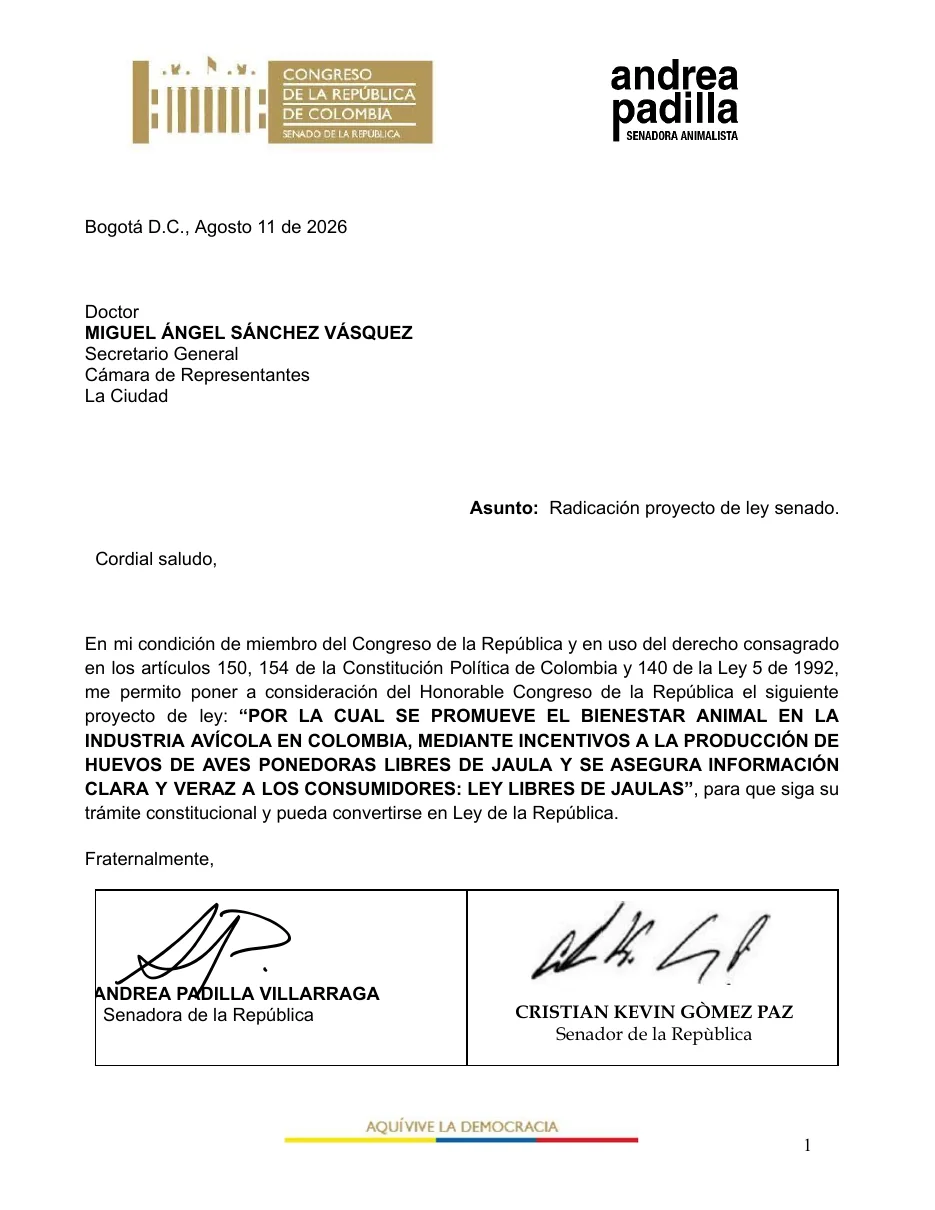 Página 1 del documento oficial publicado por Cámara de Representantes