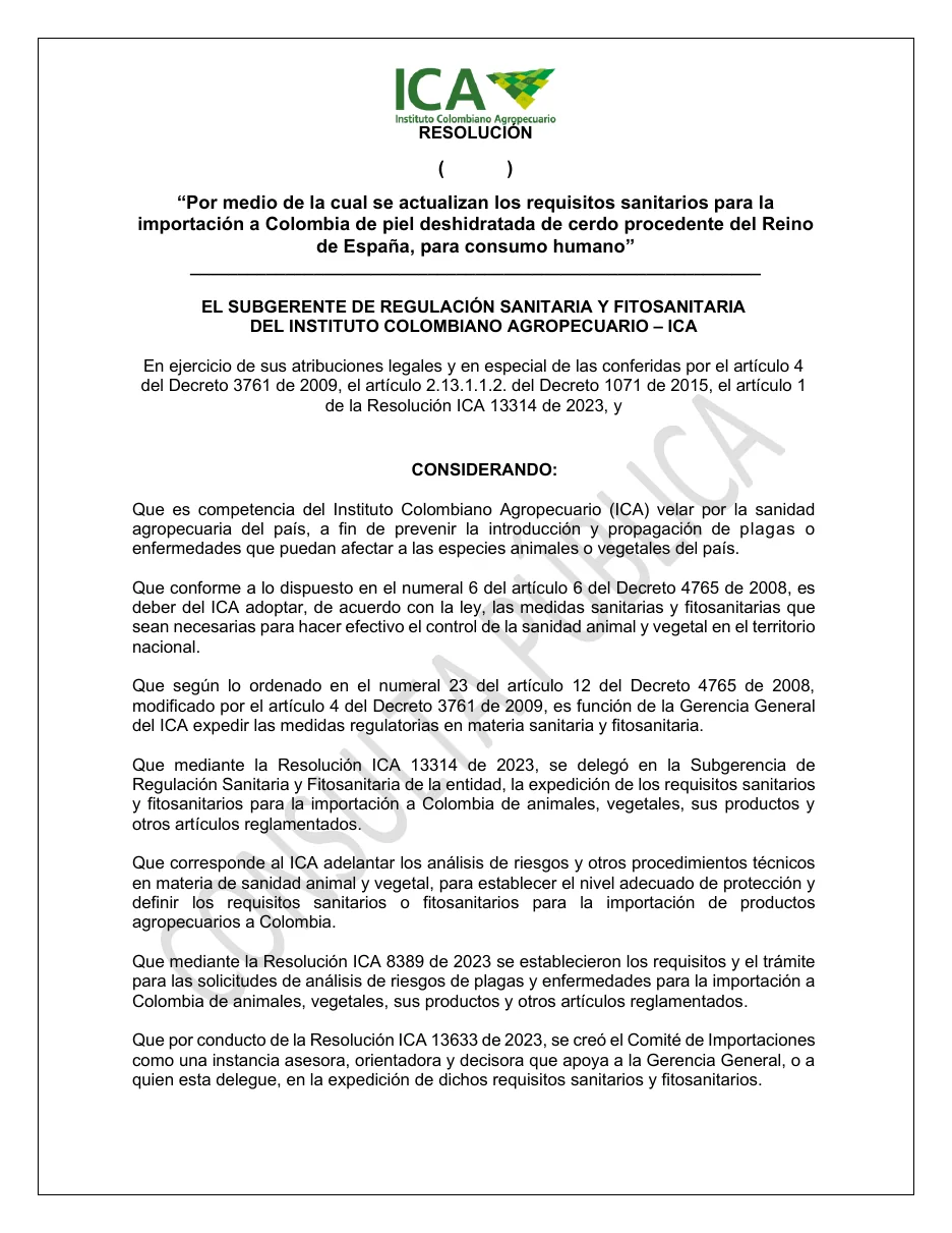 Página 1 del documento oficial publicado por ICA