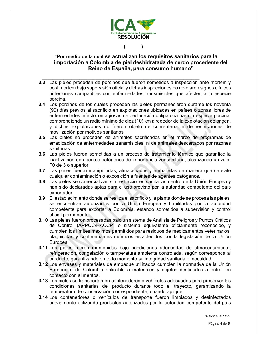 Página 4 del documento oficial publicado por ICA