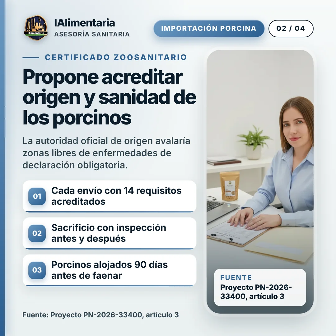 Propone acreditar origen y sanidad de los porcinos. La autoridad oficial de origen avalaría zonas libres de enfermedades de declaración obligatoria.