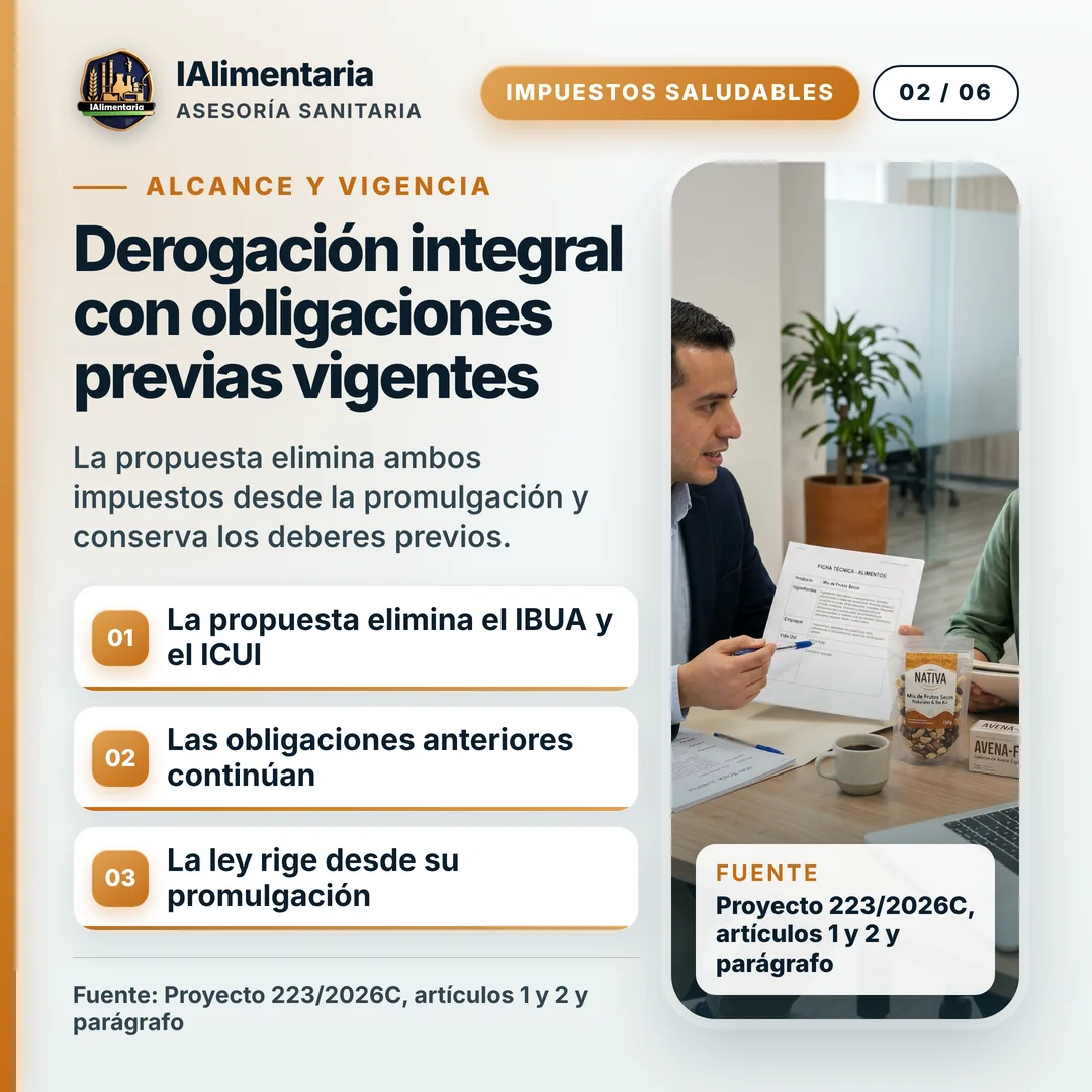 Derogación integral con obligaciones previas vigentes. La propuesta elimina ambos impuestos desde la promulgación y conserva los deberes previos.