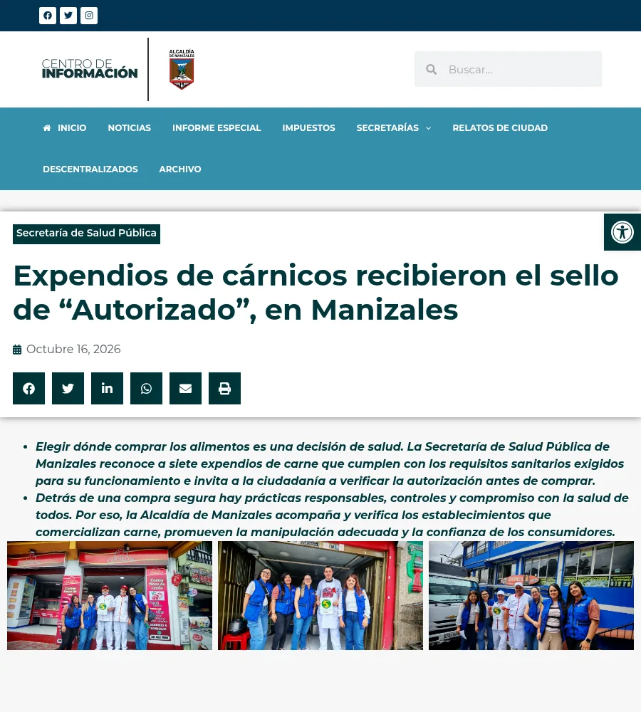 Captura de la página oficial de Alcaldía de Manizales sobre este tema