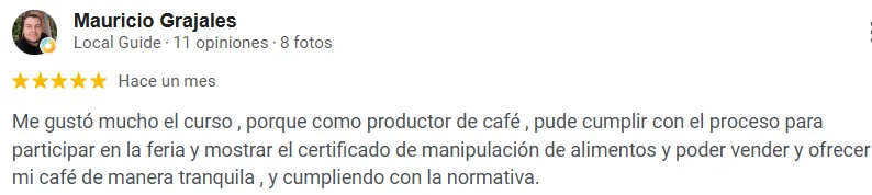 Reseña pública de Mauricio Grajales sobre el curso y su utilidad para cumplir con la normativa
